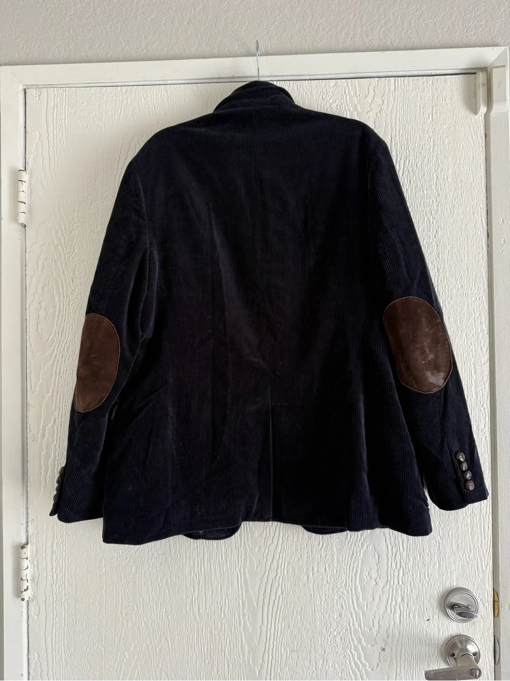 J. Crew Navy Corduroy Blazer Sport Coat with Brown Elbow Patches. Size Large